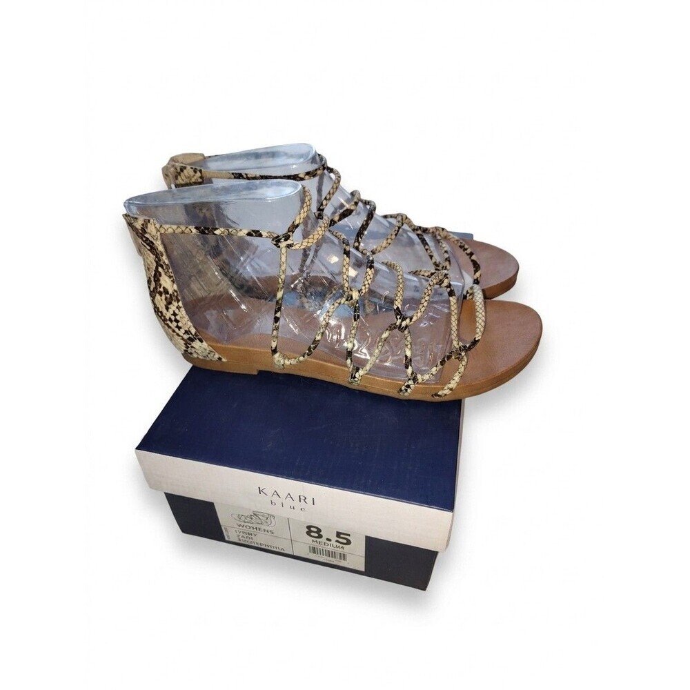 Kaari Blue Zari Strappy Sandals Womens 8.5 M Ivory Snakeskin Gladiator Zip NIB